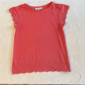 LOFT Coral Lace-Accent Blouse